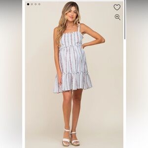 PinkBlush light blue striped Floral Sleeveless Tiered Maternity Dress